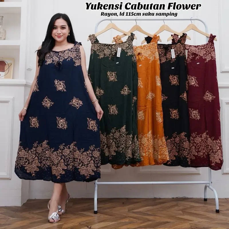Daster Yukensi 3 PCS USAHA Paket Motif Nyaman Rayon Panjang Wanita Busui Batik Pendek Kancing Katun Tidur Ibu Bumil Bahan Rayon Santung Adem untuk Berbagai Aktivitas di Rumah 5
