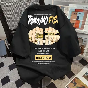 Kaos Katun, Gaya Kasual Retro, Desain Cetak Huruf Tinju Yang Unik, Kaos Lengan Pendek Longgar, Atasan Leher Bulat, Unisex