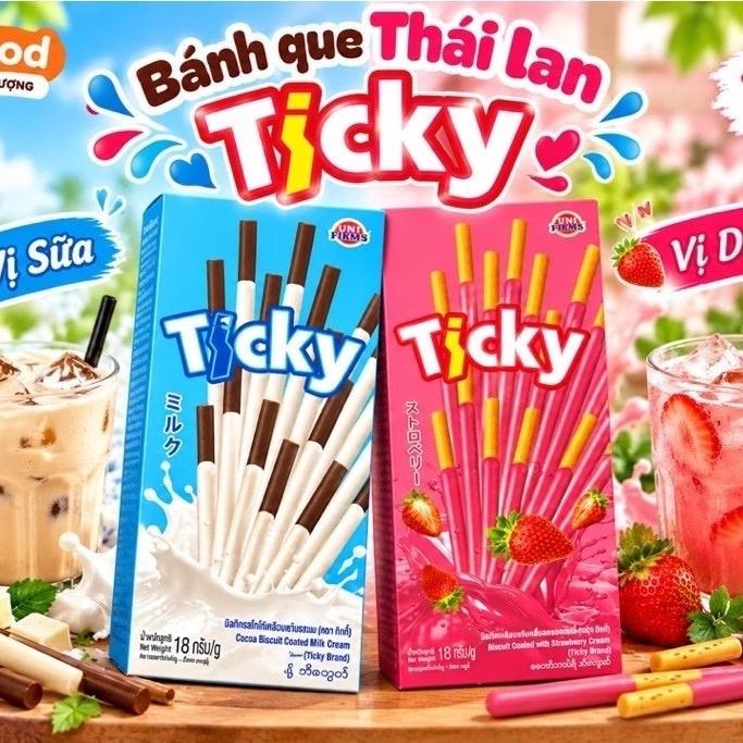 ￼[COMBO 10 HỘP] BÁNH QUE TICKY THÁI LAN [VỊ SOCOLA] [VỊ DÂU] [VỊ SỮA]