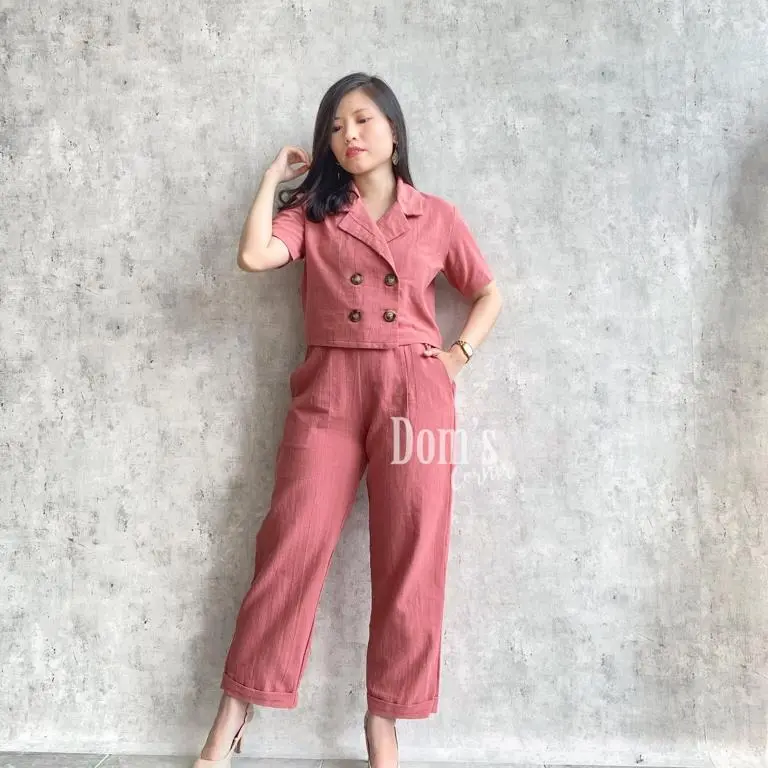 Domscorner - So hee button collar set (atasan kancing - outer - celana panjang Highwaist - korean set 4