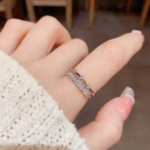 EAR PARTNER-Cincin zirkon mikro-inlay mewah ringan ceruk ganda wanita ins desain terbuka trendi cincin jari telunjuk sederhana