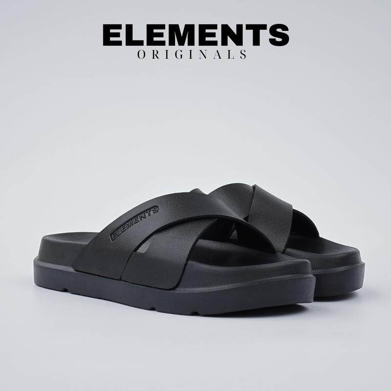 E19 - Dép ELEMENTS Originals Slide X Black Dép quai da PU chữ dập 3D - Dép Nam Nữ Unisex 4cm