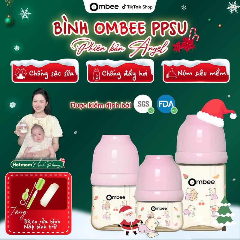Bản Angel - màu hồng Bình sữa chống sặc & đầy hơi Ombee PPSU 90ml 170ml 270ml
