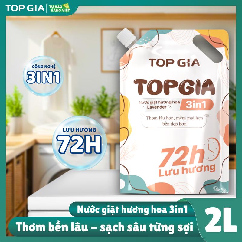 TopGia Nước Giặt Xả 2L Hương Lavender 3in1 Lưu hương 72h nước giặt xả cho mẹ và bé, da nhạy cảm, sạch khuẩn, khử mùi, thơm lâu nxl Thơm bền lâu, sạch sâu từng sợi