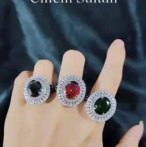 Xuping88 Cincin Batu warna Hijau,merah,hitam Bulat SELLA Bronze imitasi CM6