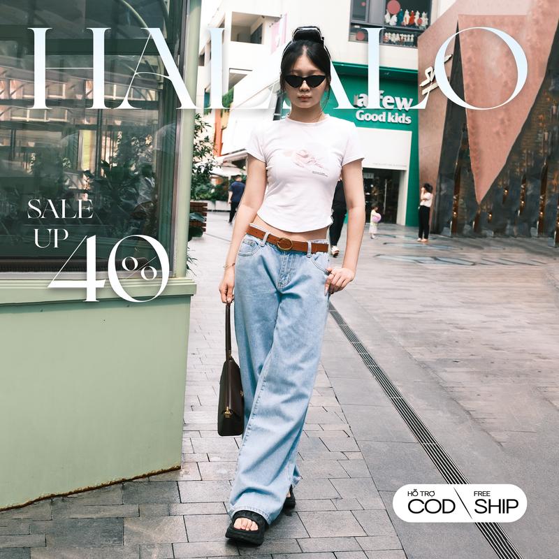  Quần Jean Nữ Xanh Nhạt Form Rộng Cạp Trễ –Cắt Khuy Sẵn  -129 