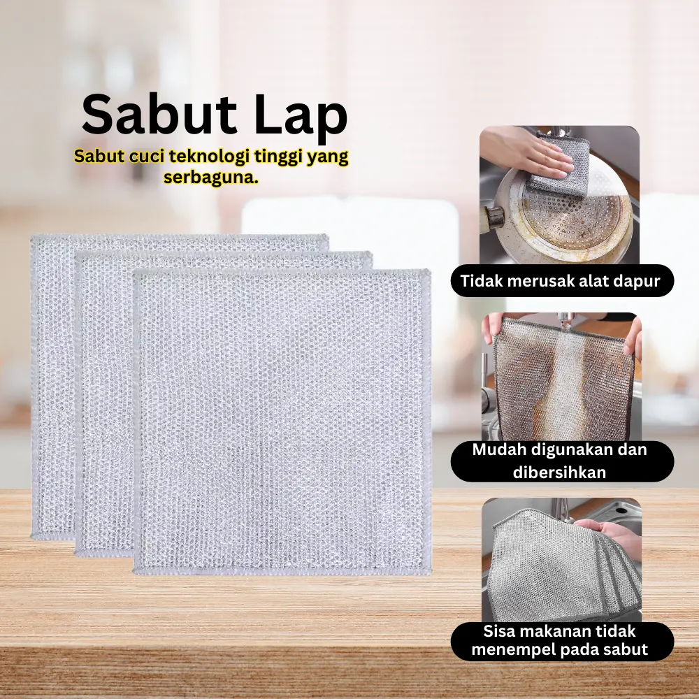 Kain Lap Dapur Kawat Perak Metalik Persegi Halus Serbagaguna Cleaning kain lap microfiber