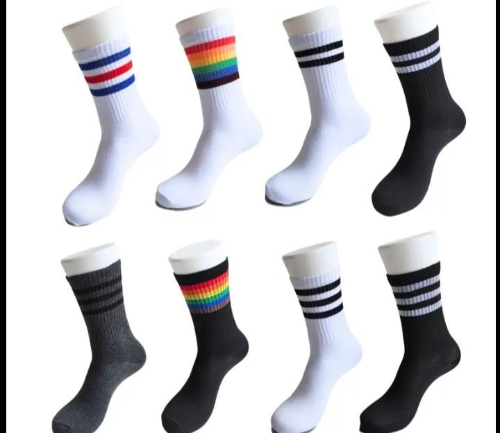 Kaos Kaki Motif Garis Panjang OLD School Pria Wanita Dewasa Motif Stripe Tebal Panjang Remaja Bahan Anti Bakteri Cocok Sehari-hari - Pendek