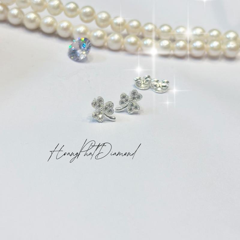 Hoàng Phát Phụ Kiện Bông Tai Bạc Ý 925 Cỏ 3 Lá Chạm Tấm Chui Đẩy Phù Hợp Cho Phái Nữ B088 KHÔNG XI KIM