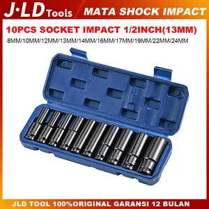 JLD 10Pcs Mata Socket 1/2‘’ 8-24mm Impact Kunci Socket/Kunci shock Impact socket set