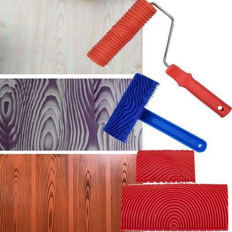 Dụng cụ vẽ hạt Cao su Con Lăn Sơn Họa Tiết Gỗ Bền Bàn chải lăn Dập nổi…