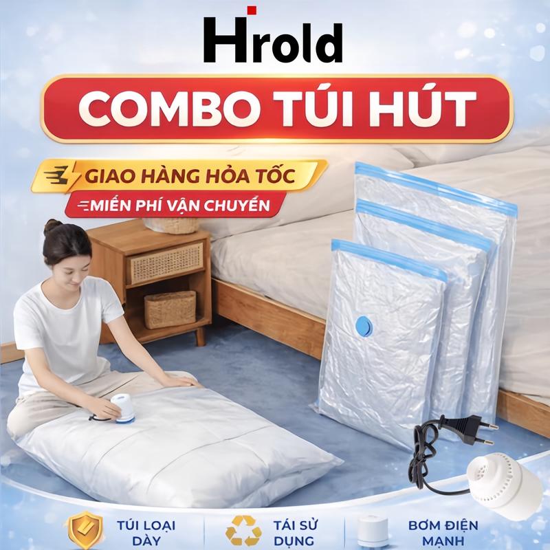 COMBO Túi hút chân không đựng quần áo – dùng cho tủ đồ & vali du lịch. Túi zip…