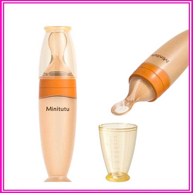 Bình Thìa Ăn Dặm Cho Bé Minitutu Bình Thìa Ăn Dặm Silicon Có Van Chống Sặc Vạch Chia Dung Tích 120ml