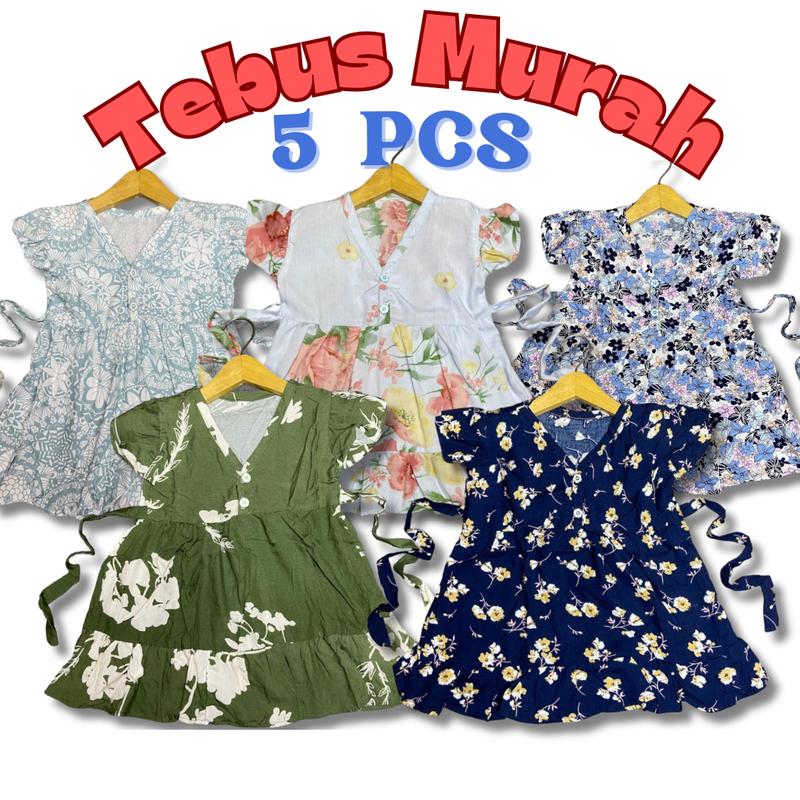 PAKET 5 PCS DRESS RUFFLY 0-6TH bestseller baju anak perempuan harian dress anak murah viral rayon tidur kekinian Bayi 4