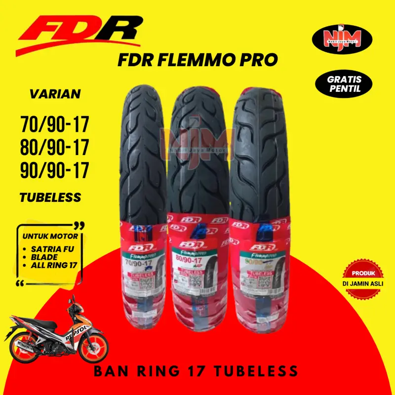 Ban Fdr Flemmo Pro 70/90 80/90 Ring 17 FREE Pentil Tubeless 0