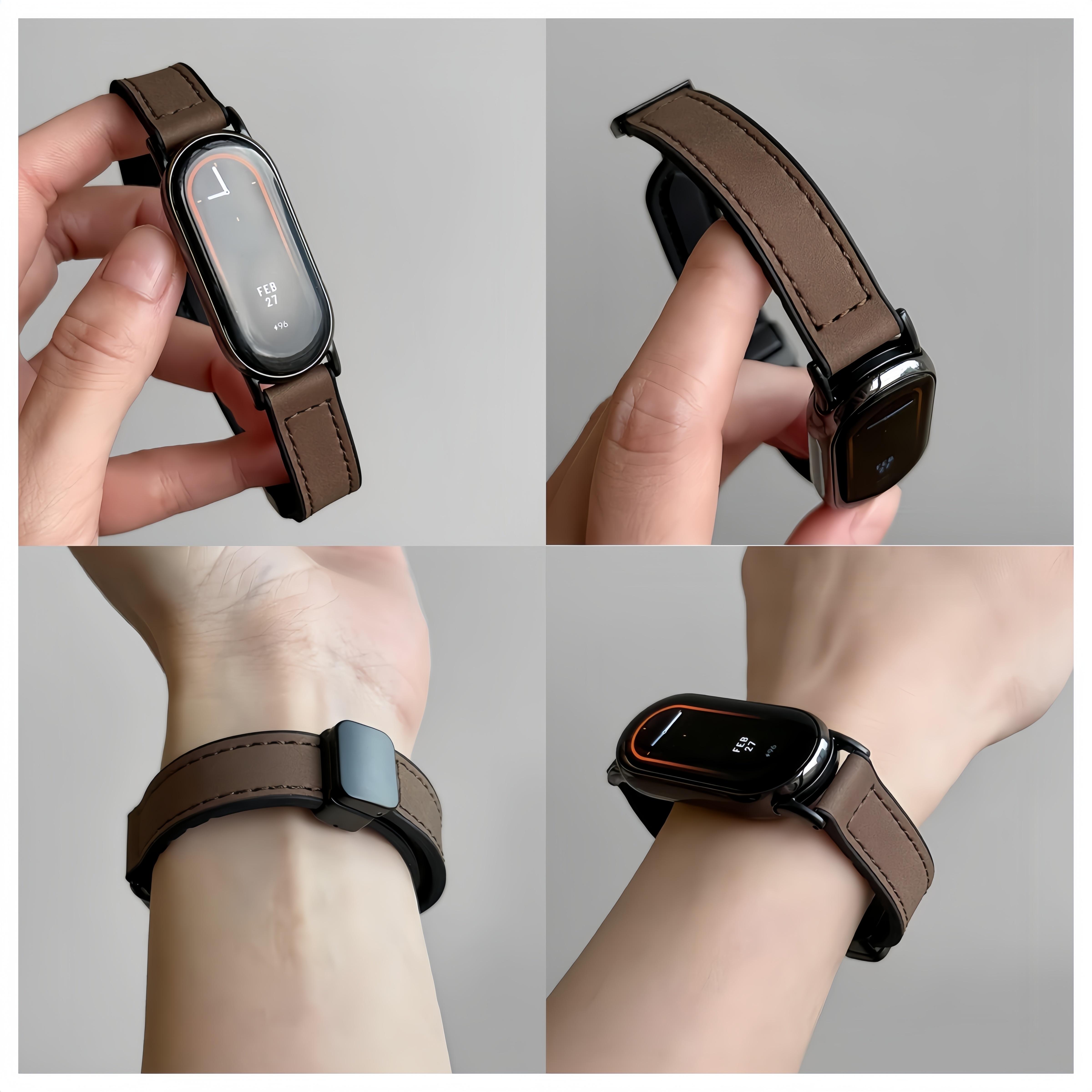 （Tidak termasuk jam）Strap untuk For Xiaomi Smart Band 8/9/10 for Miband 10/9/8 Tali Jam Tangan Kulit dengan Magnet, Anti Air, Fashionable, Berbagai Warna, Cocok untuk Olahraga dan Bisnis
