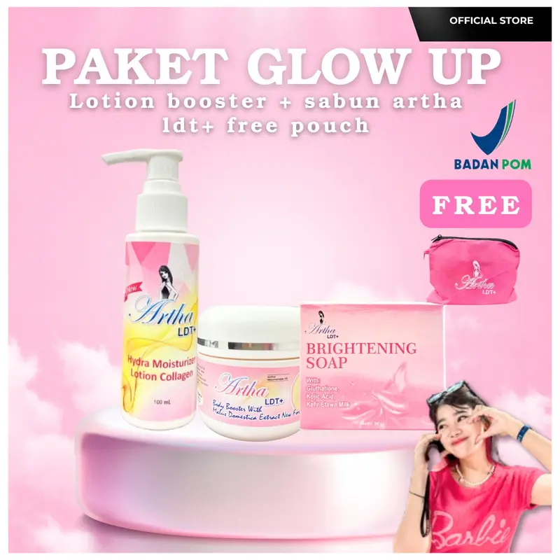 [ARTHA LDT] PAKET GLOW UP SABUN NEW PACKAGING[body lotion + body booster + sabun]  FREE POUCH 0