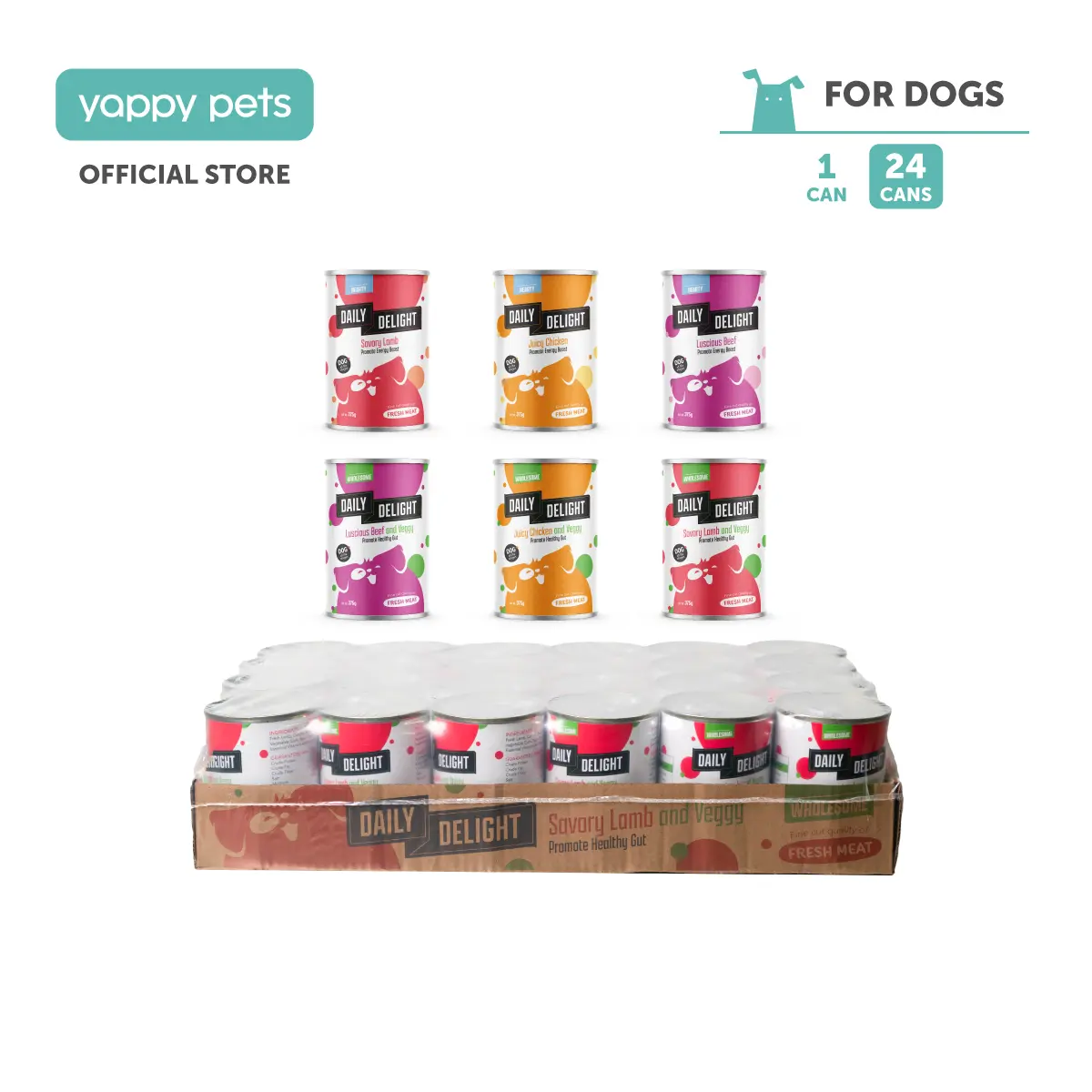 Daily Delight Hearty Wholesome Wet Dog Food 375g | Meat And Veggie Mash, Fresh Dog Food, Woof Chicken Lamb Beef