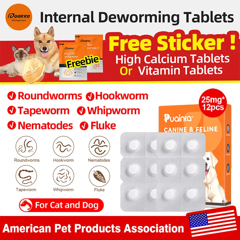 PUAINTA Pets Worm rid Tablet Deworming chewables  for dogs  Cats Tapeworm Roundworm Hookworm Nematode Dewormer 12pcs antitick and flea & tick treatments