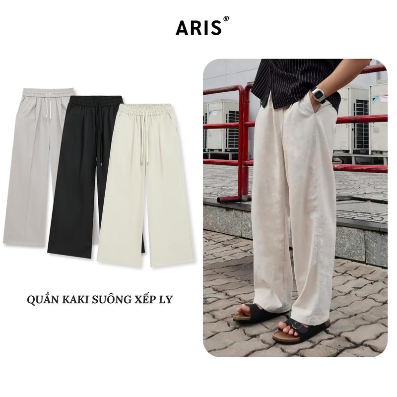 [Deal mở bán]  Quần Kaki Ống Suông Xếp Ly ARIS.STU Quần Dài Cạp Chun Nam Nữ Chất Liệu Kaki Mềm Mịn, Không Bai Xù QD01