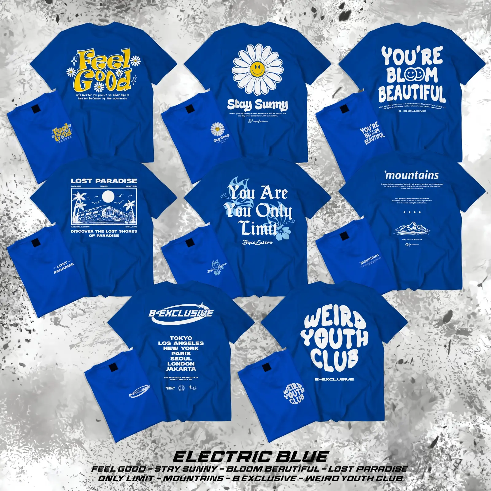 ST Baju Kaos T shirt T-shirt Tshirt Distro Katun Combed 24S Premium Pakaian Unisex Pria Wanita ELECTRIC BLUE FEEL GOOD, STAY SUNNY, BLOOM BEAUTIFUL... B1