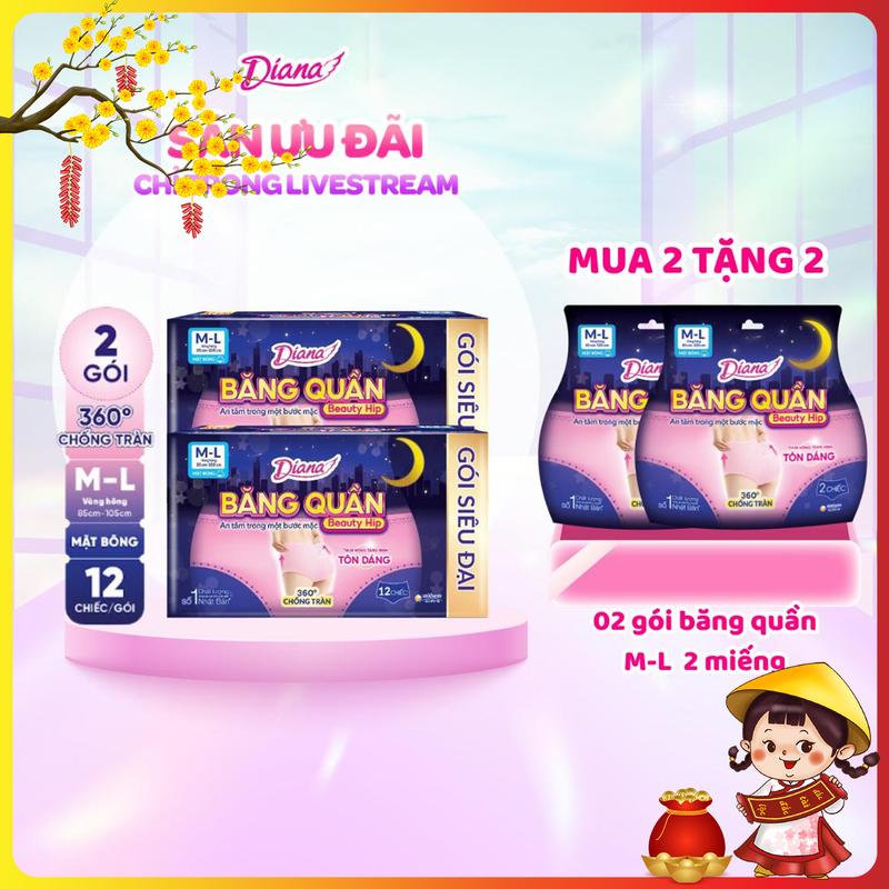 KOL COMBO 2-TẶNG 2 GÓI M-L 2M Diana Băng Quần Beauty Hip size M-L 12 miếng gói