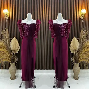 REVALINA-0022  || LONGDRESS SEPAN BLUDRU VELVET TILE KOMB SQUIN PAYET  // DRESS PESTA // BAJU PENYANYI Kondangan Mewah Gaun Wanita Panjang