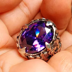 Cincin cakrabuana batu kecubung cutting dim 18x13 AD ring Cakrawala / american diamond tafsu jagat