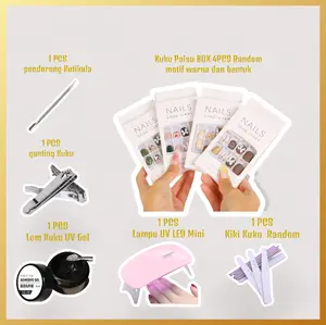 Paket Nail Art Pro Kuku Palsu 9in1 Kuku palsu Box 4pcs fake nails Plus Uvled mini
