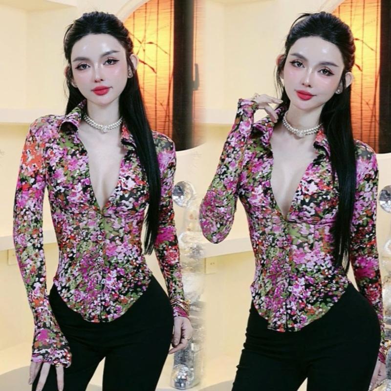 BÍCH HẠNH STORE _A574 Áo Sơ Mi Tay Dài Vải Thun Lưới Mỏng Ôm Dáng Phong Cách Thời Trang Hiện Đại Chất Liệu Thoáng Mát Dành Cho Nhiều Dịp