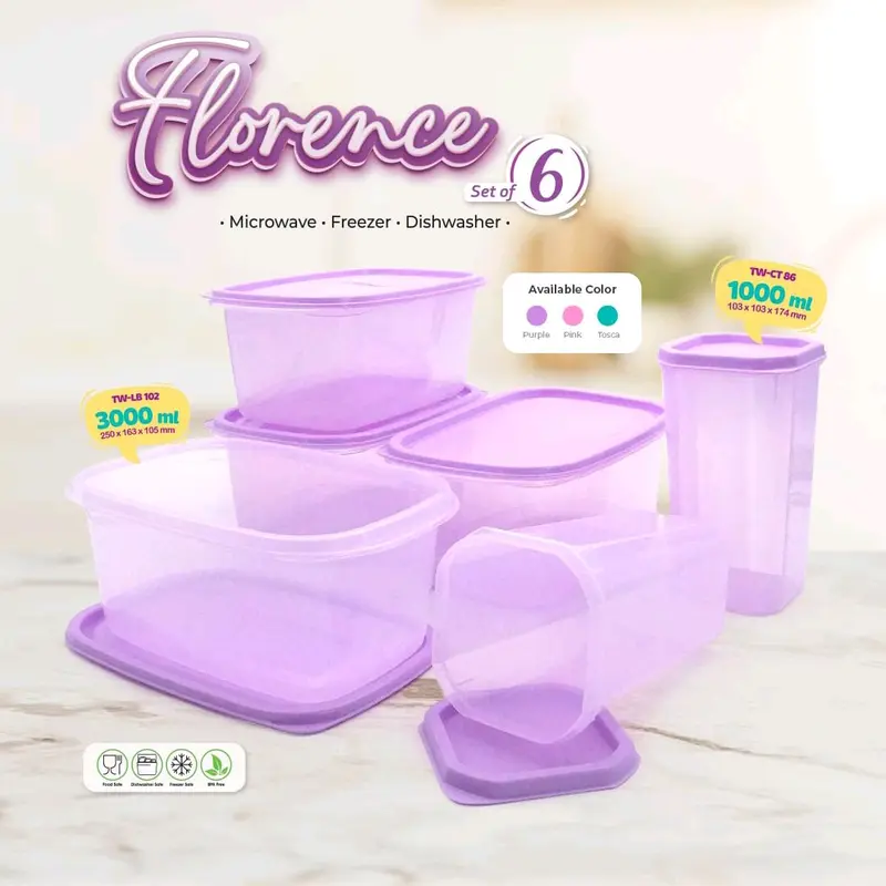 Florence Set isi 6 Toples Serbaguna Wadah Kulkas Tempat Cemilan Biggy Home 0
