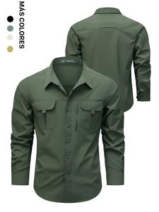 Camisa ligera de manga larga para todas las estaciones, top con múltiples bolsillos para actividades al aire libre como pesca, senderismo y ciclismo, ajuste elástico y cómodo