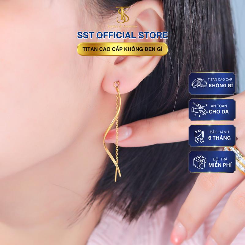 Bông tai nữ Titan SST Official Store Dáng đũa dài đi tiệc sang trọng thanh lịch Không Đen Gỉ BT04