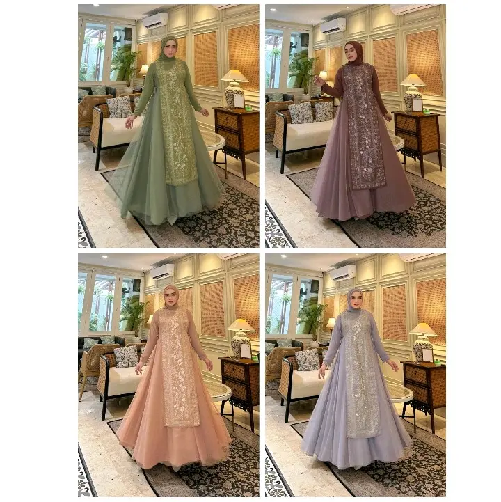 DRESS 3IN1 SET HIJAB SEGI EMPAT OUTER BROKAT