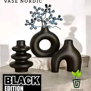 Vas Bunga Nordic Hitam | Vase Estetik Minimalis Modern Black Edition Dekorasi Rumah