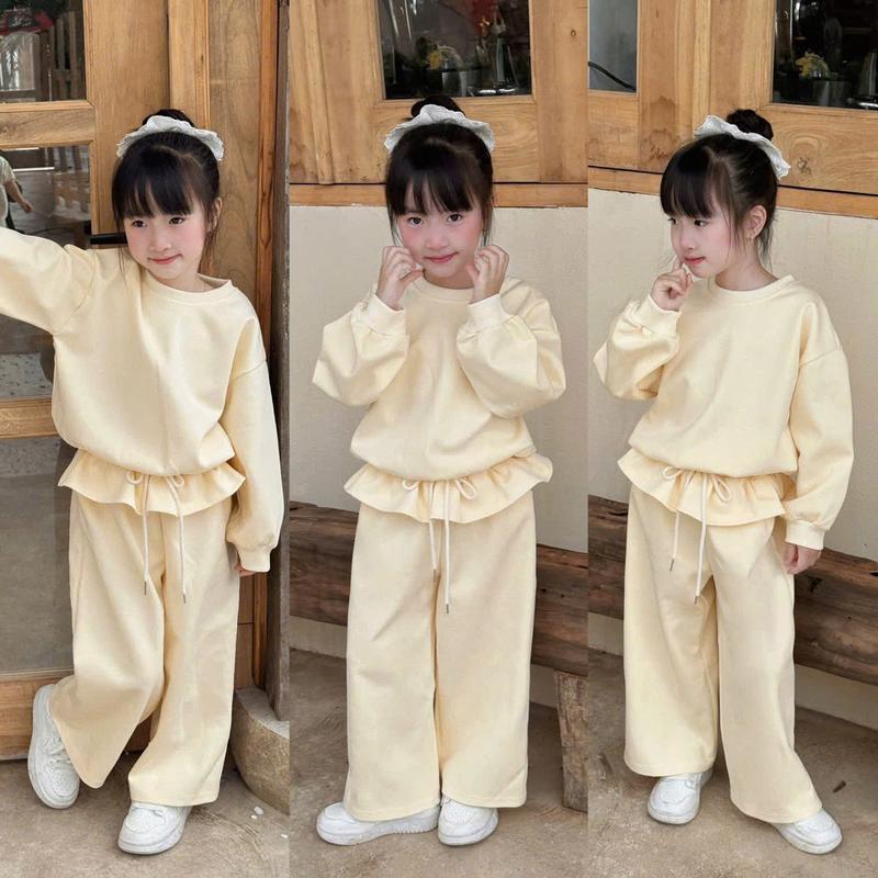Nini Kids -DEAL MỞ BÁN Sét áo kèm quần nỉ cho bé Gái có bèo Đủ size 8-35kg Nỉ Vàng