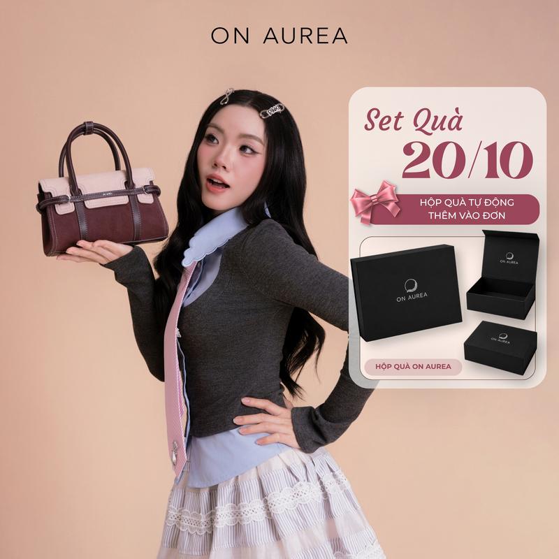 【Ưu đãi 20/10 - Hộp quà đặc biệt】ON AUREA Túi đeo vai nữ phong cách Đông–Tây, kích thước nhỏ, khóa kép, thiết kế phối màu & đường chỉ tương phản