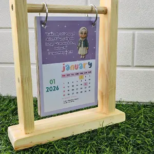 kalender 2026 custom stand kayu A6