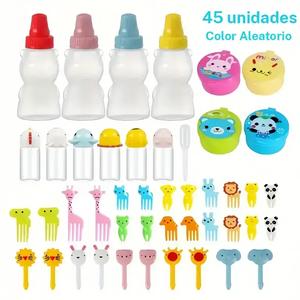 Juego de cubiertos de colores variados, Juego de cubiertos con decoración de animales de dibujos animados (45 unidades/juego), Artículos de cocina para casa, picnic al aire libre, fiesta en el dormitorio