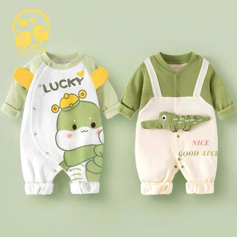 Bodysuit dài tay cho bé Hình cá sấu dễ thương mẫu yếm liền thân bé gái bé trai chất thun mẫu quần áo sơ sinh 0-12M