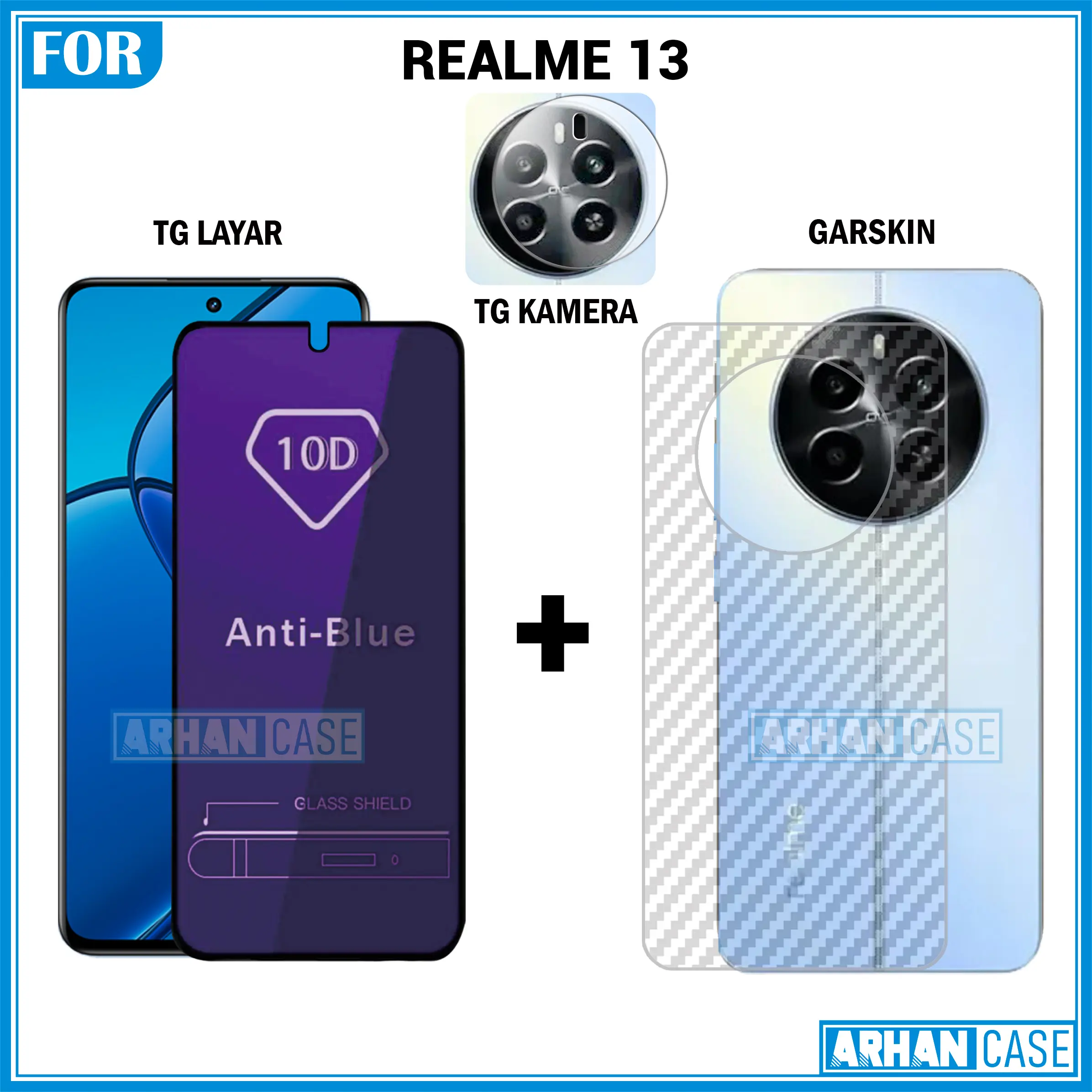 Paket Triple 3in1 Tempered Glass untuk Realme 13 4G 13 5G 13+ 5G Garskin 3D Plus Pelindung Lensa Camera