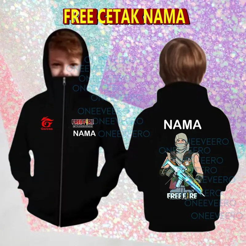 [ FREE NAMA ] ONE E VEERO JAKET ANK LAKI LAKI NINJA FF HOODIE FREE FIRE SWEATER KOREAN STYLE Fashion Pakaian Anak 3