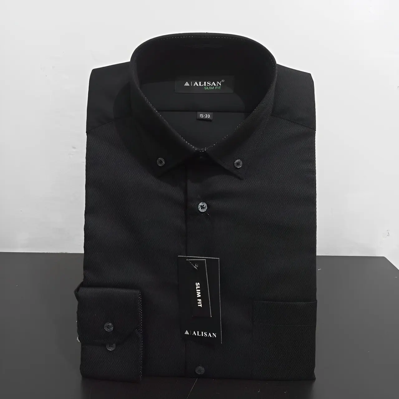 Kemeja Polos Hitam Slimfit ALISAN Formal Lengan Panjang - Baju Pria, Katun - Casual, Kerja Kantor