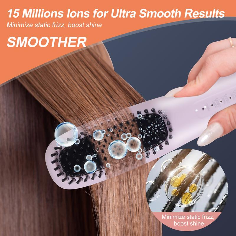 Hatteker Negative ion straightener, multiple temperature regulating straightening comb, straightening comb styling tool, dual-use for curling and straightening hair, suitable for frizzy hair texture, easy styling 1