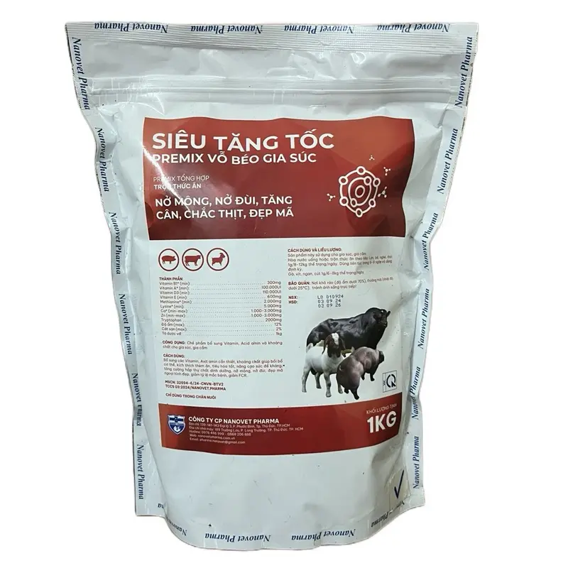 Siêu tăng tốc Vỗ béo gia súc trâu, bò, lợn, dê, cừu….tăng trọng đẹp mã hiệu quả nhanh gói bột 1kg