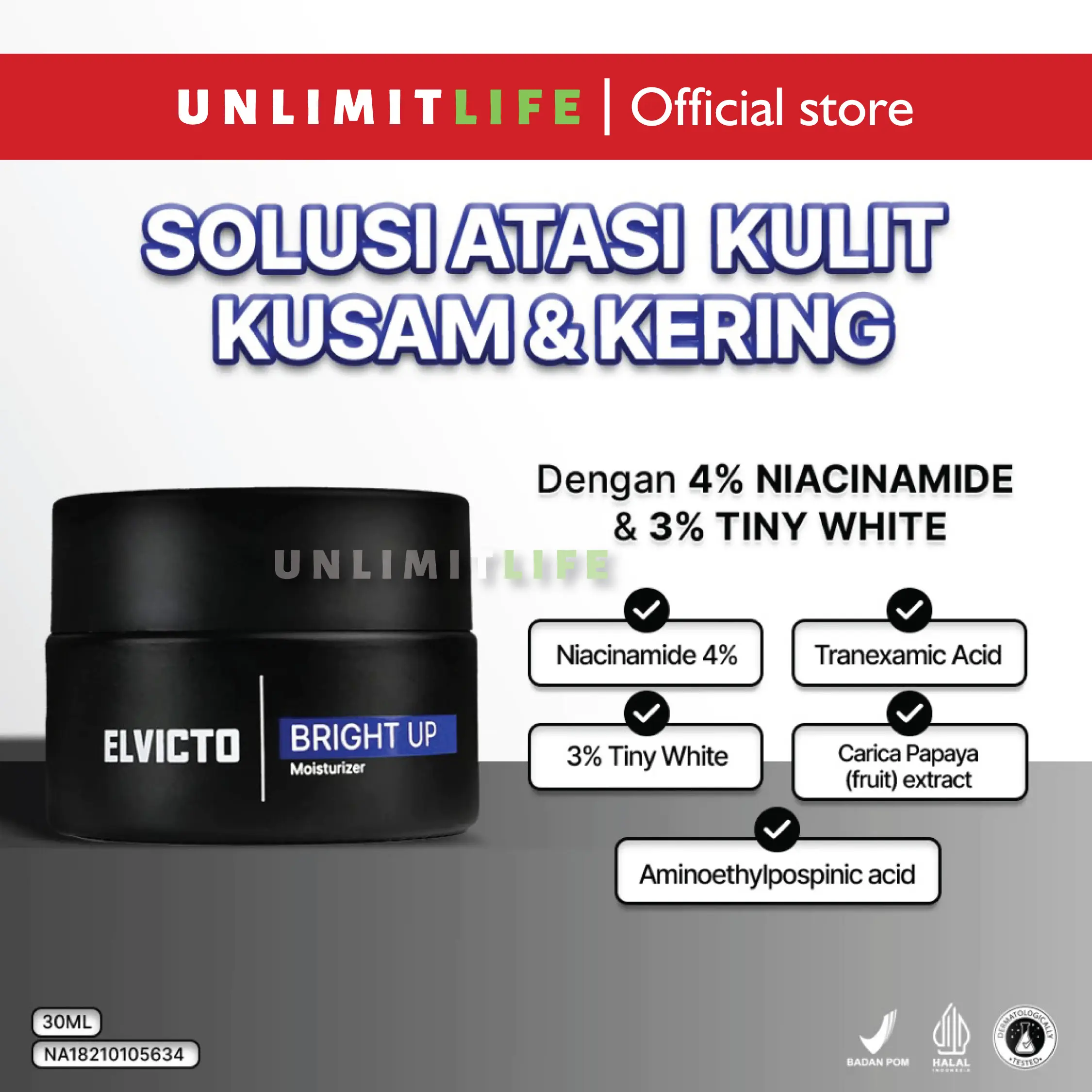 ELVICTO BRIGHT UP MOISTURIZER Skincare Pria Pelembab Wajah Cowok Cream