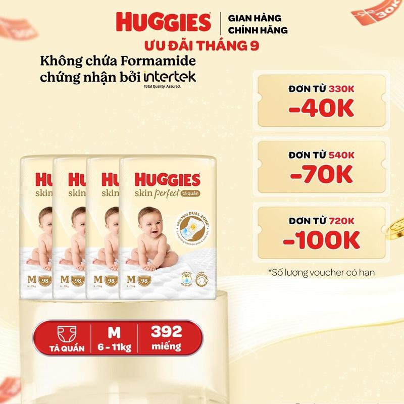 Combo 4 Tã quần Huggies Skin Perfect Mega Jumbo M98/L88/XL72+4/XXL64+4