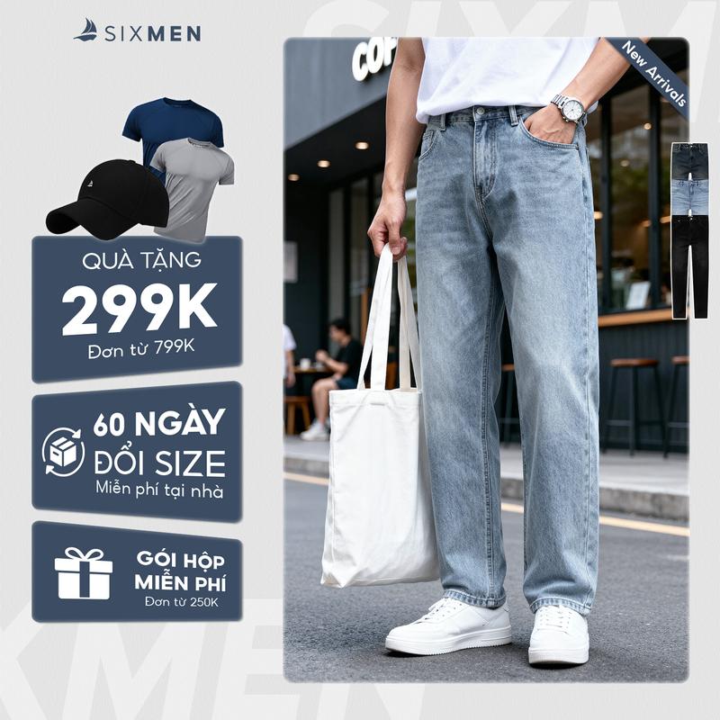 Quần jeans nam ống suông SIXMEN, chất Jeans cao cấp, phom Straight thoải mái,…