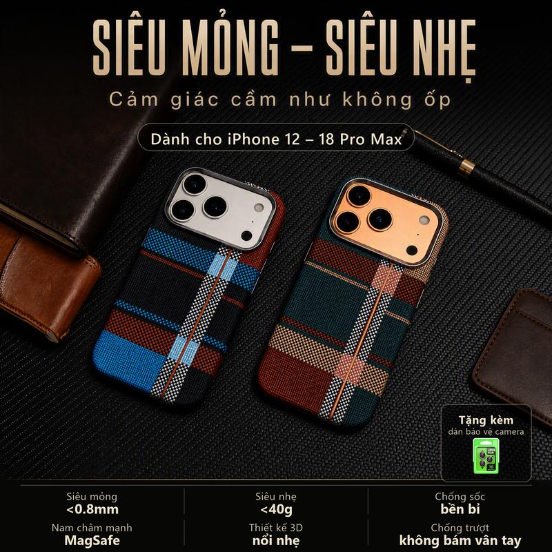 Ốp Điện Thoại Từ Tính Siêu Mỏng Nhẹ Chống Sốc, Họa Tiết Kẻ Caro MagSafe, Siêu Cứng Chống Bẩn Dễ Vệ Sinh, Bảo Vệ Camera, Dành Cho iPhone 17 Pro Max, 16Pro 18 Pro Max, 17 Air, 16/15/14/13/12 Pro Max Plus