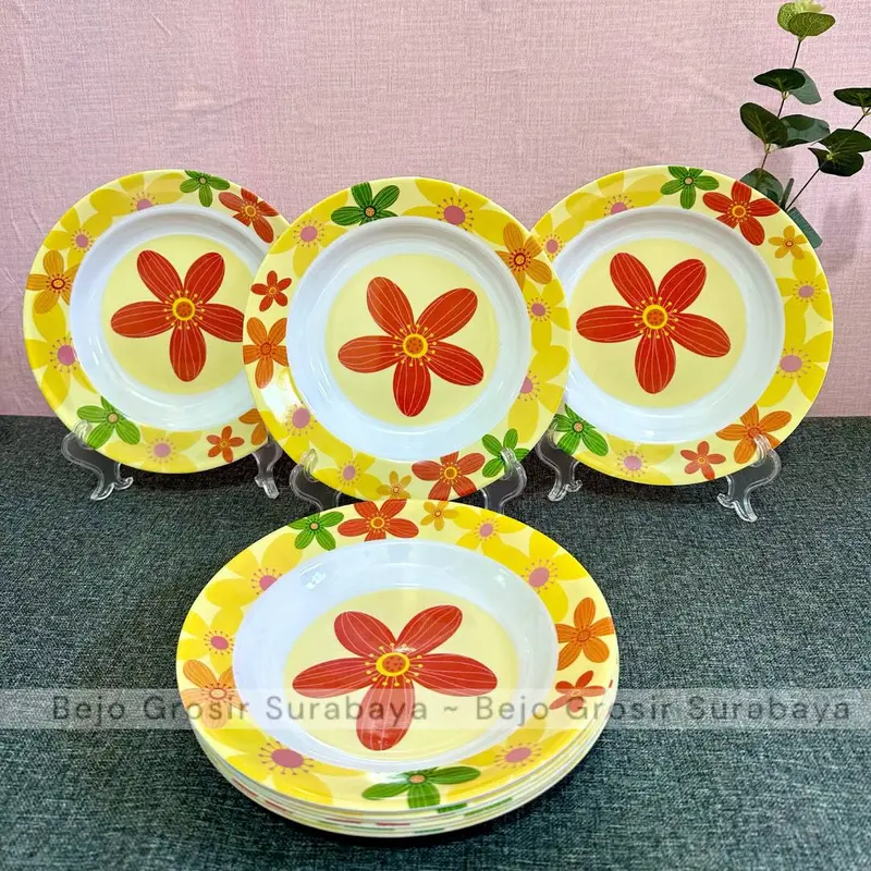PAKET HEMAT 6/12 Pcs Piring Makan Melamin 9 Inch 23 Cm - Melamin Meishing - Warna Random T109 5